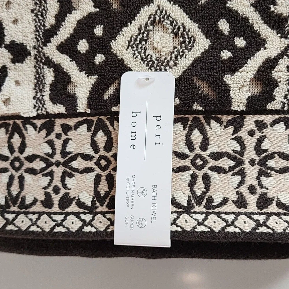 Peri Home Moroccan Tiles 6pc Cotton Towels Black Beige Set 2 Bath 2 Hand 2 Tip